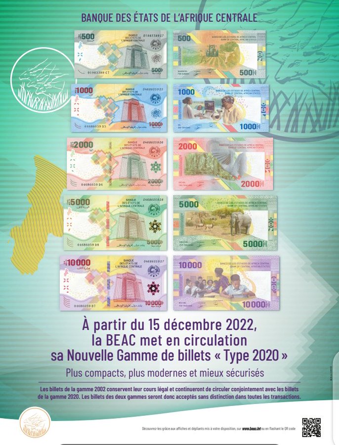 CENTRAFRIQUE – ECONOMIE : La BEAC annonce la mise en circulation d’une nouvelle gamme de billets à partir du 15 décembre 2022